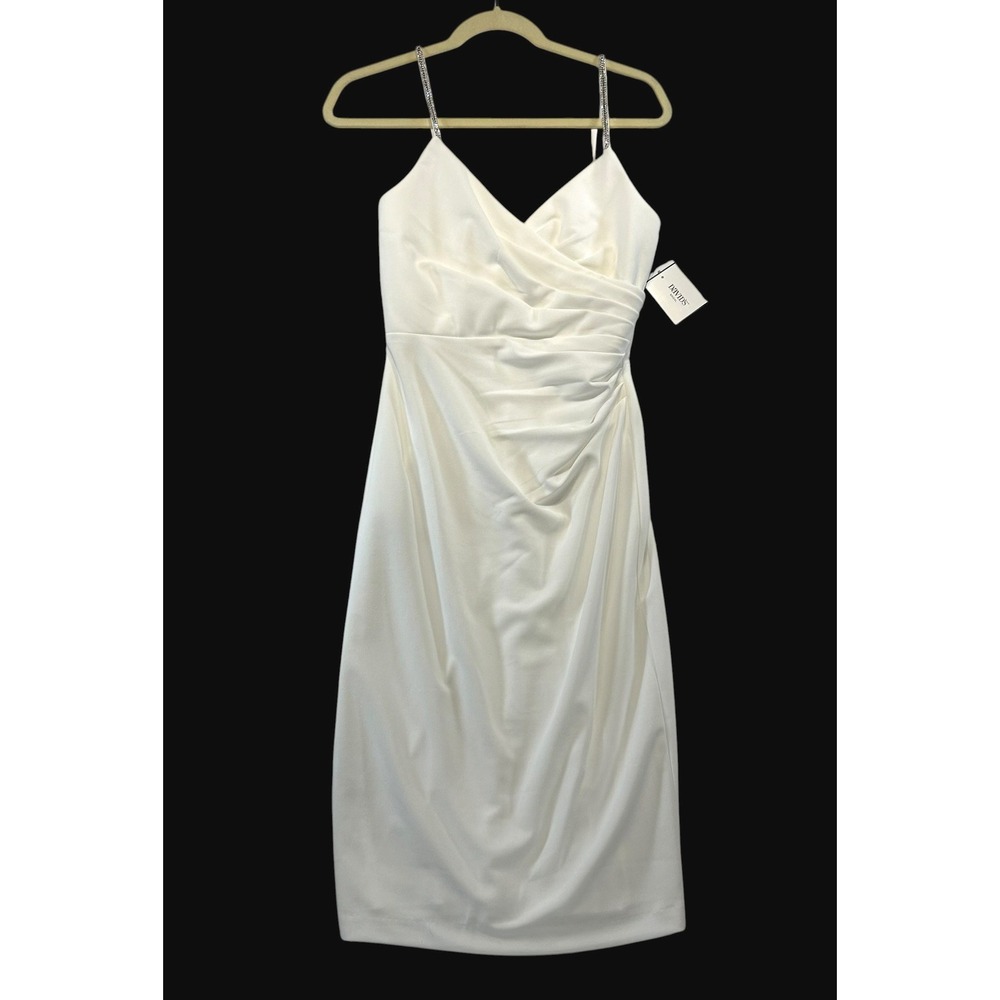 NWT Jules & Cleo Bridal Ruched Rhinestone Sheath‎ Dress 4 White Hoco Initiation